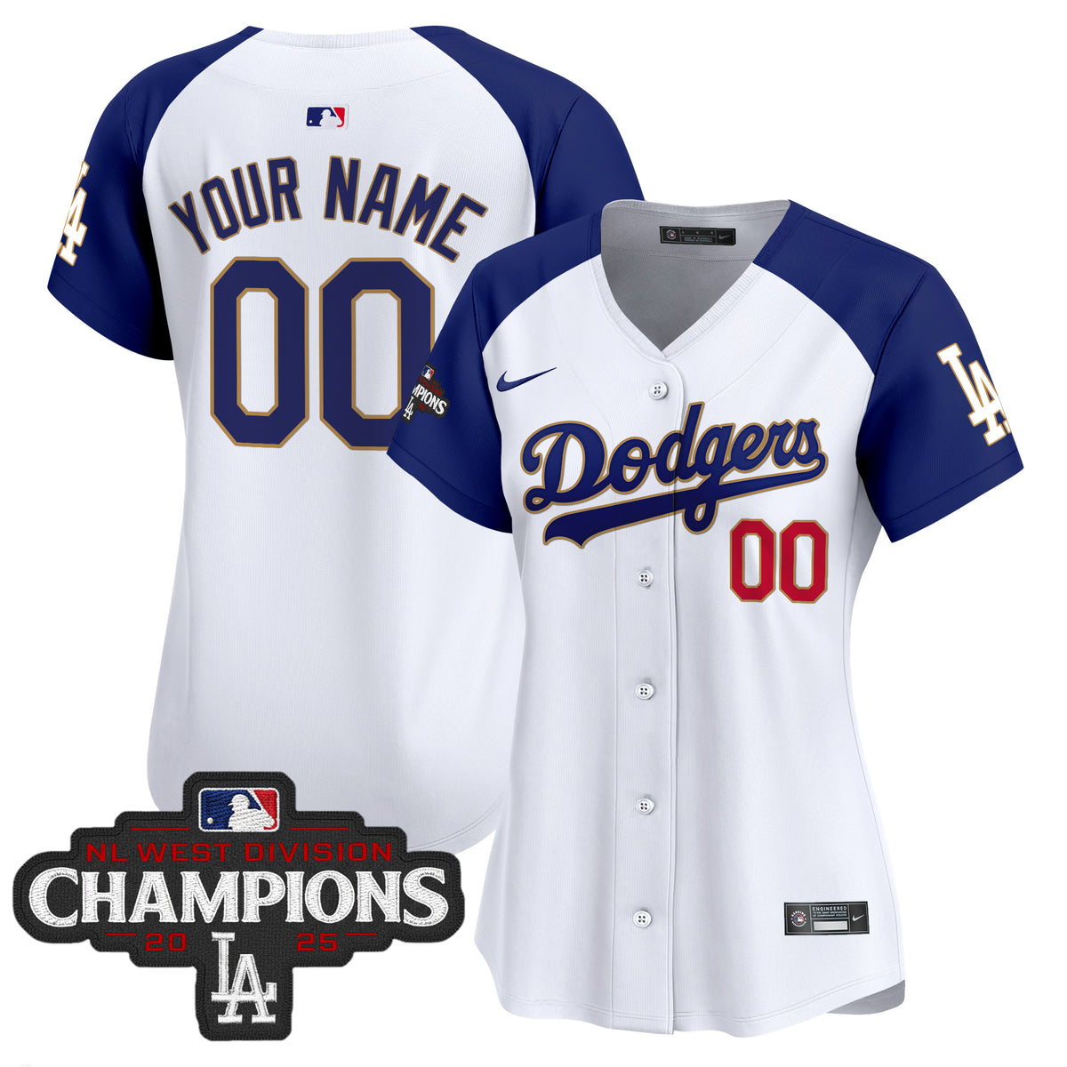 Dodgers 2025 NL West Division Champions Patch Gold Trim Vapor Premier Limited Custom Jersey - All Stitched
