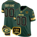 Green Bay Packers 13x Time World Champions Patch Gold Limited Custom Jersey – All Stitched