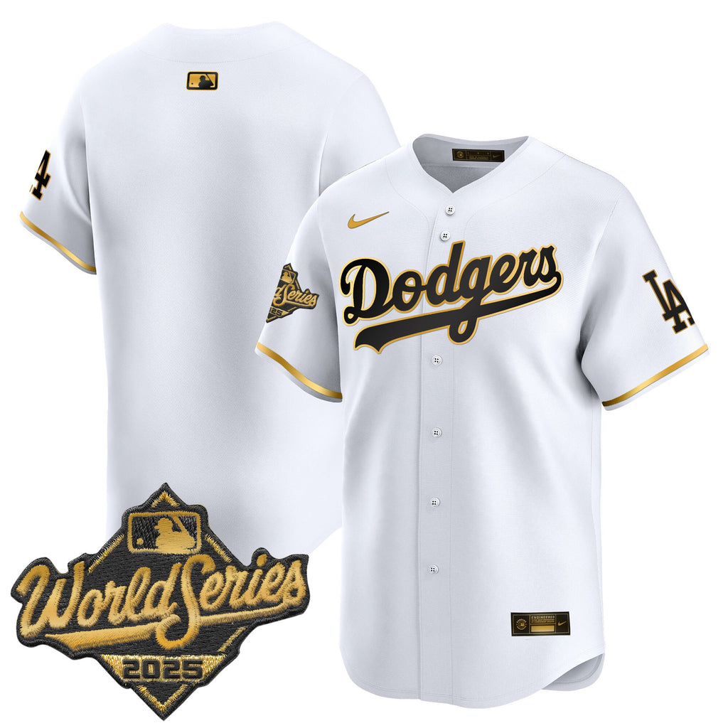 Men's Dodgers 2025 World Series Gold Trim Vapor Premier Limited Jersey - All Stitched