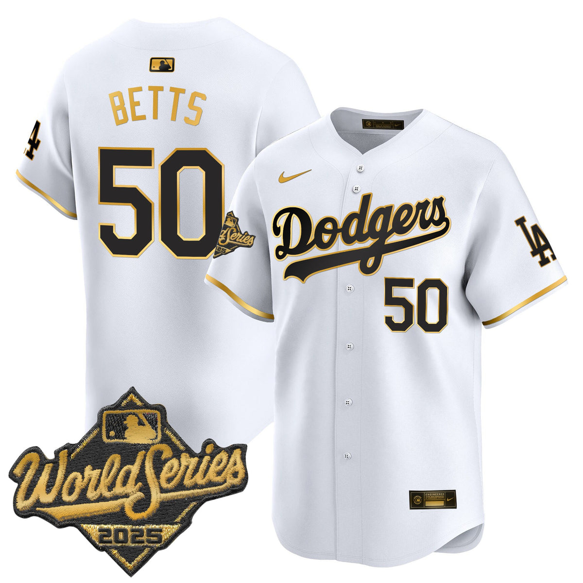 Men's Dodgers 2025 World Series Gold Trim Vapor Premier Limited Jersey - All Stitched