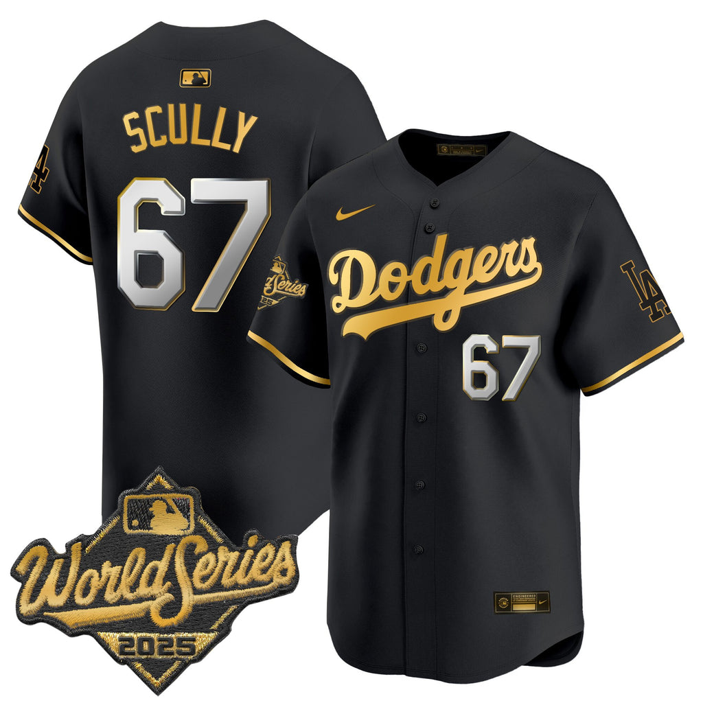 Men's Dodgers 2025 World Series Gold Trim Vapor Premier Limited Jersey - All Stitched