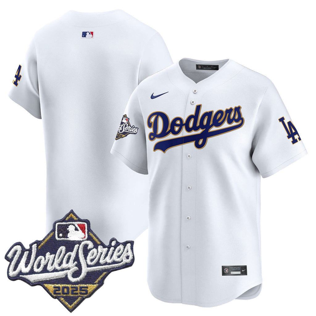 Men's Dodgers 2025 World Series Gold Trim Vapor Premier Limited Jersey - All Stitched