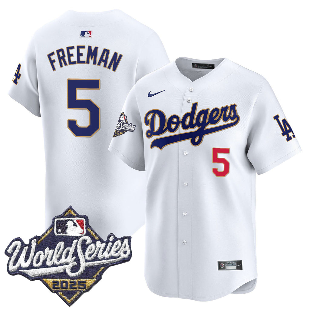 Men's Dodgers 2025 World Series Gold Trim Vapor Premier Limited Jersey - All Stitched
