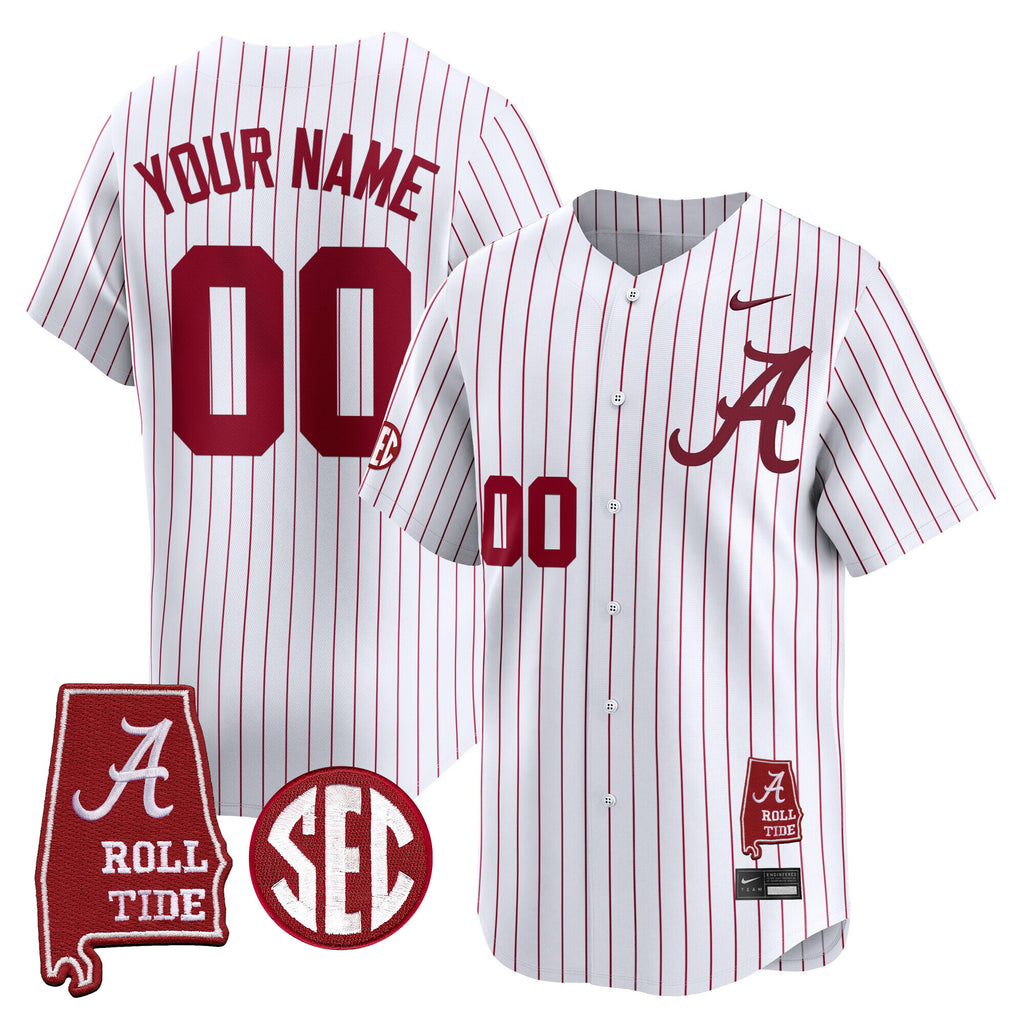 Alabama Crimson Tide 2025 Vapor Baseball Custom Jersey - Alabama Map - All Stitched