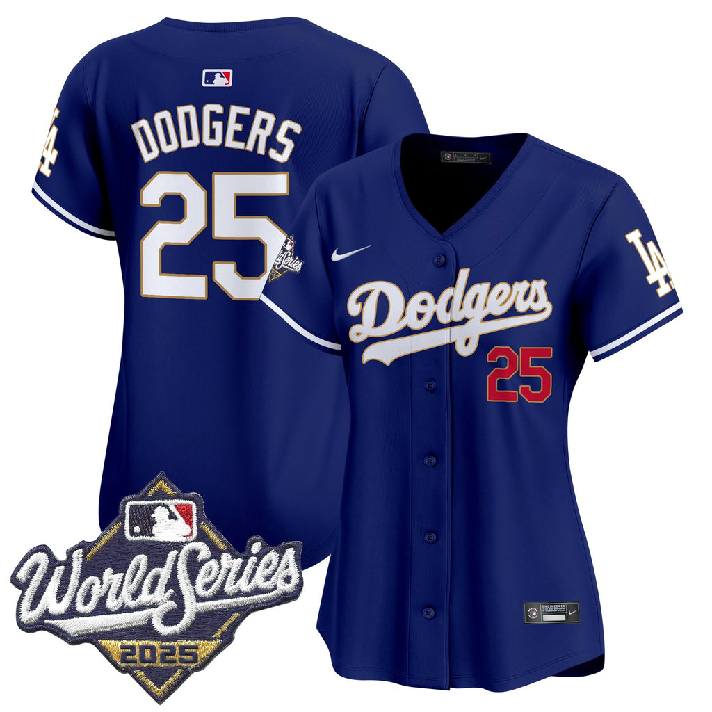 Women's Dodgers 2025 World Series Gold Trim Vapor Premier Limited Jersey - All Stitched