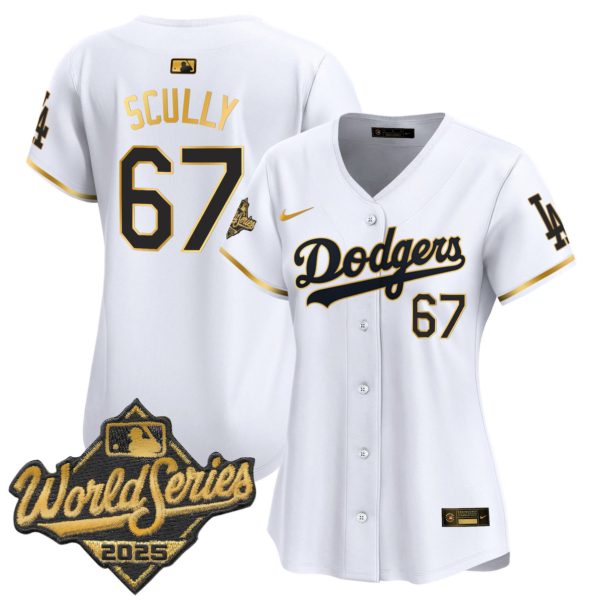 Women's Dodgers 2025 World Series Gold Trim Vapor Premier Limited Jersey - All Stitched