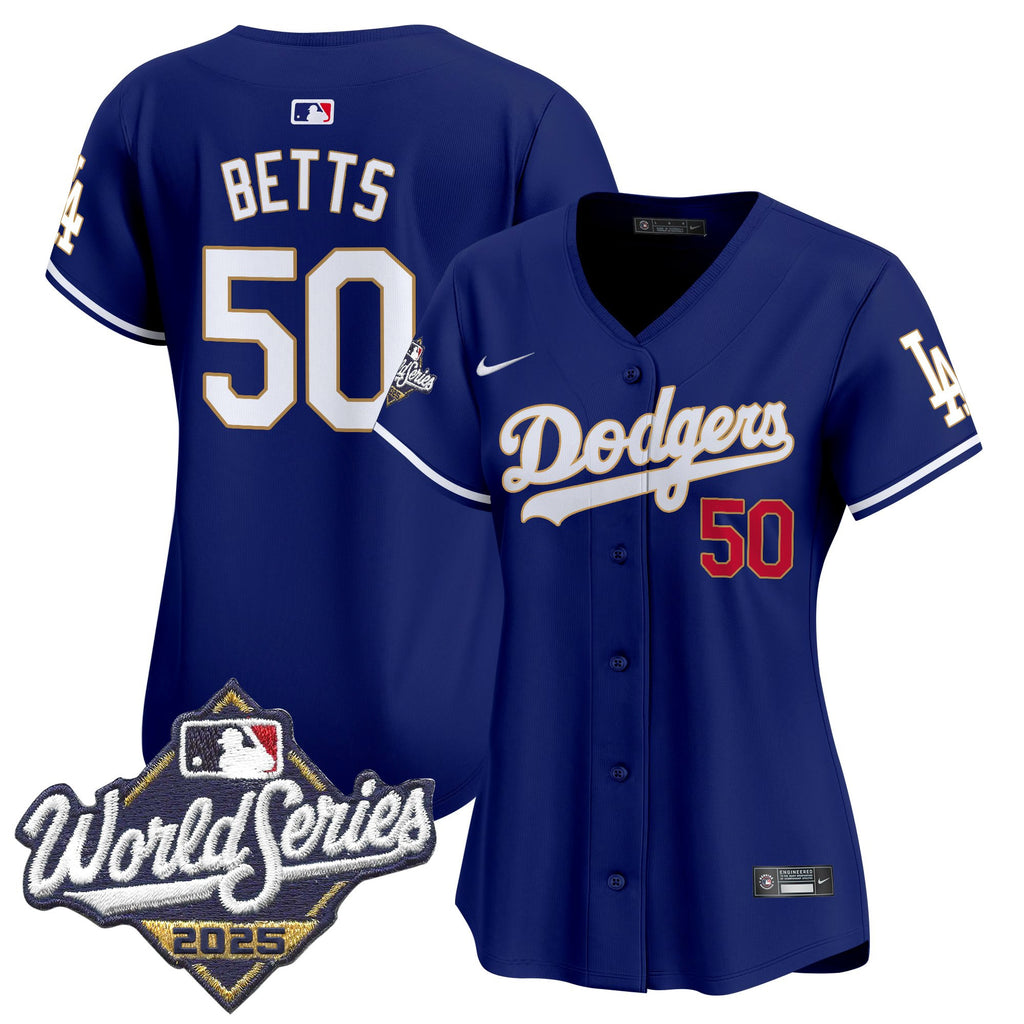 Women's Dodgers 2025 World Series Gold Trim Vapor Premier Limited Jersey - All Stitched