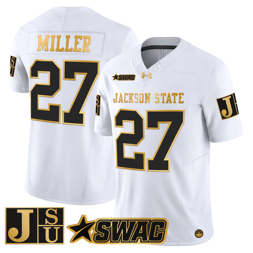 Men's Jackson State Tigers 2025 Gold Vapor Limited Jersey - All Stitched
