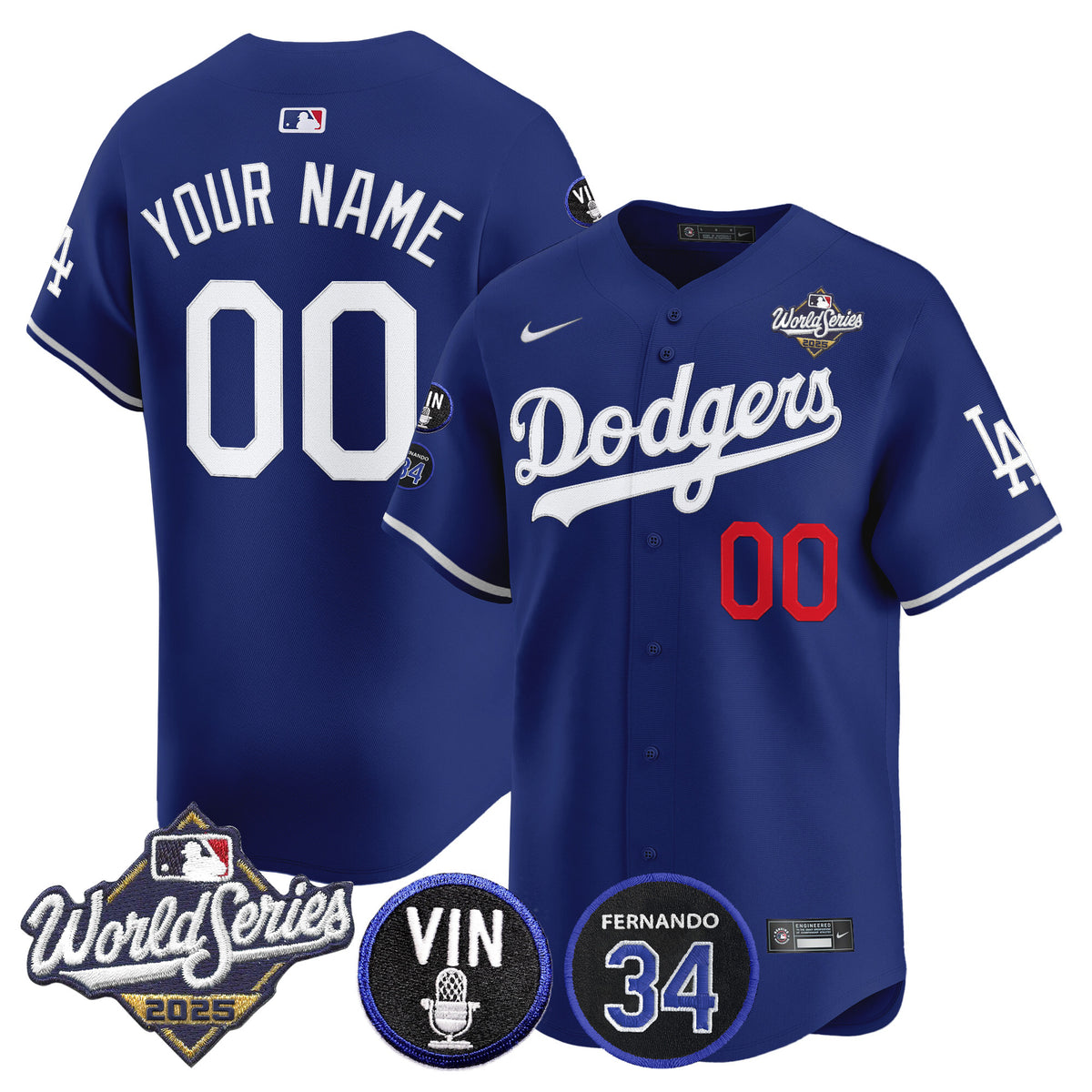 Dodgers 2025 World Series Vapor Premier Limited Custom Jersey - Vin Scully & Fernando Patch - All Stitched
