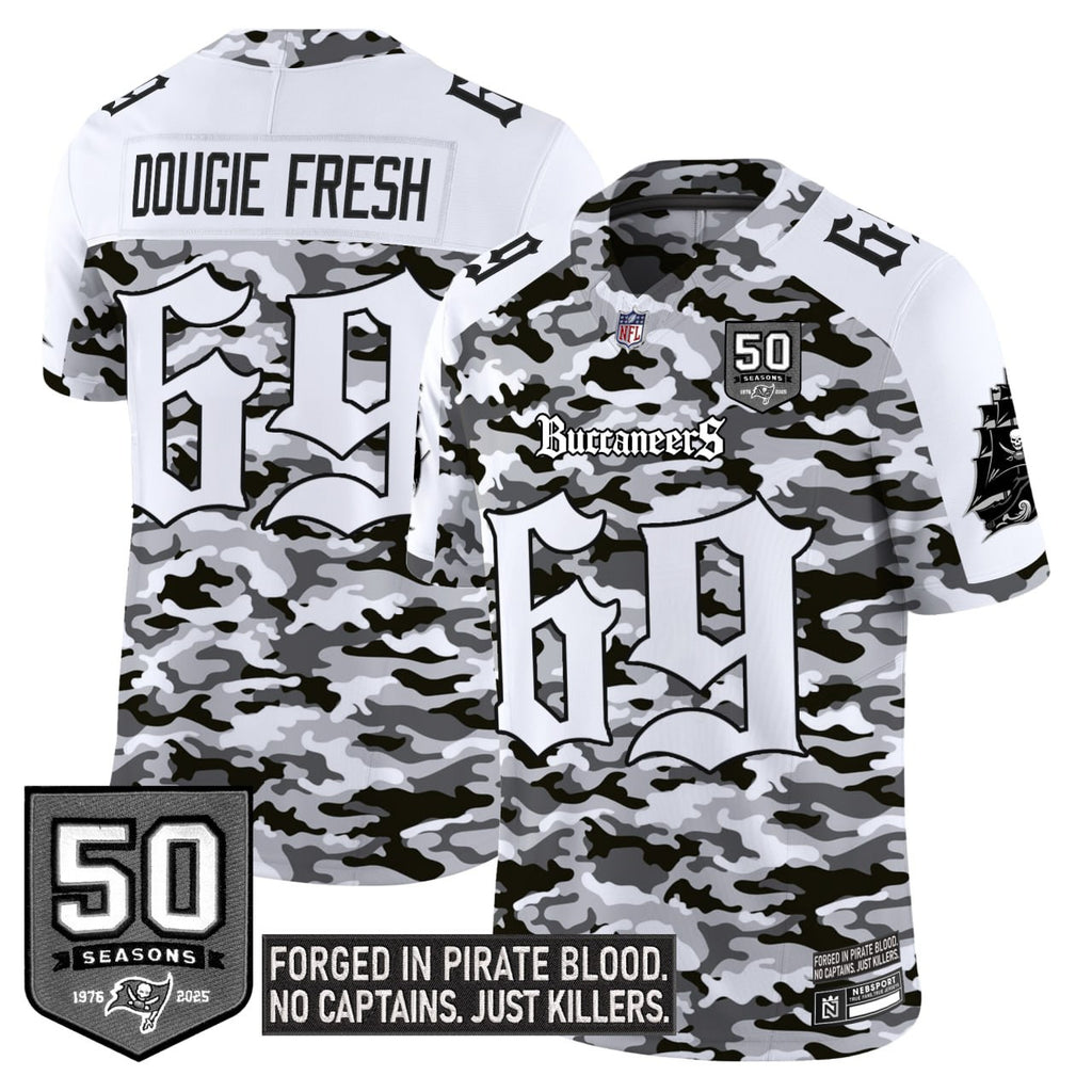 White Camo Tampa Bay Buccaneers 50th Seasons Patch Jersey - All Stitched