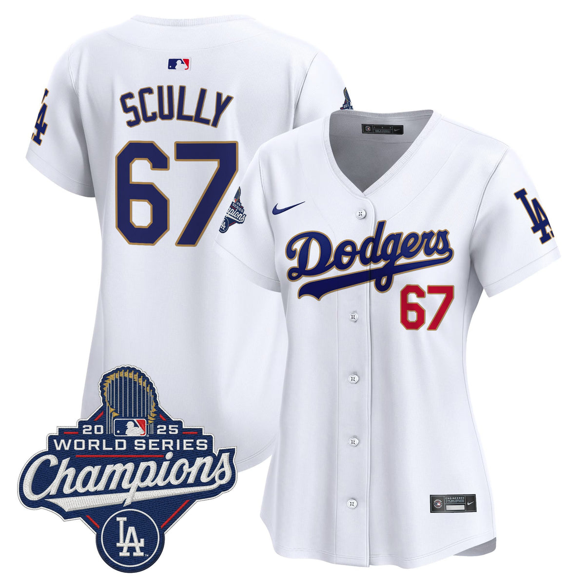 Women's Dodgers 2025 World Series Champions Patch Gold Trim Vapor Premier Limited Jersey - All Stitched