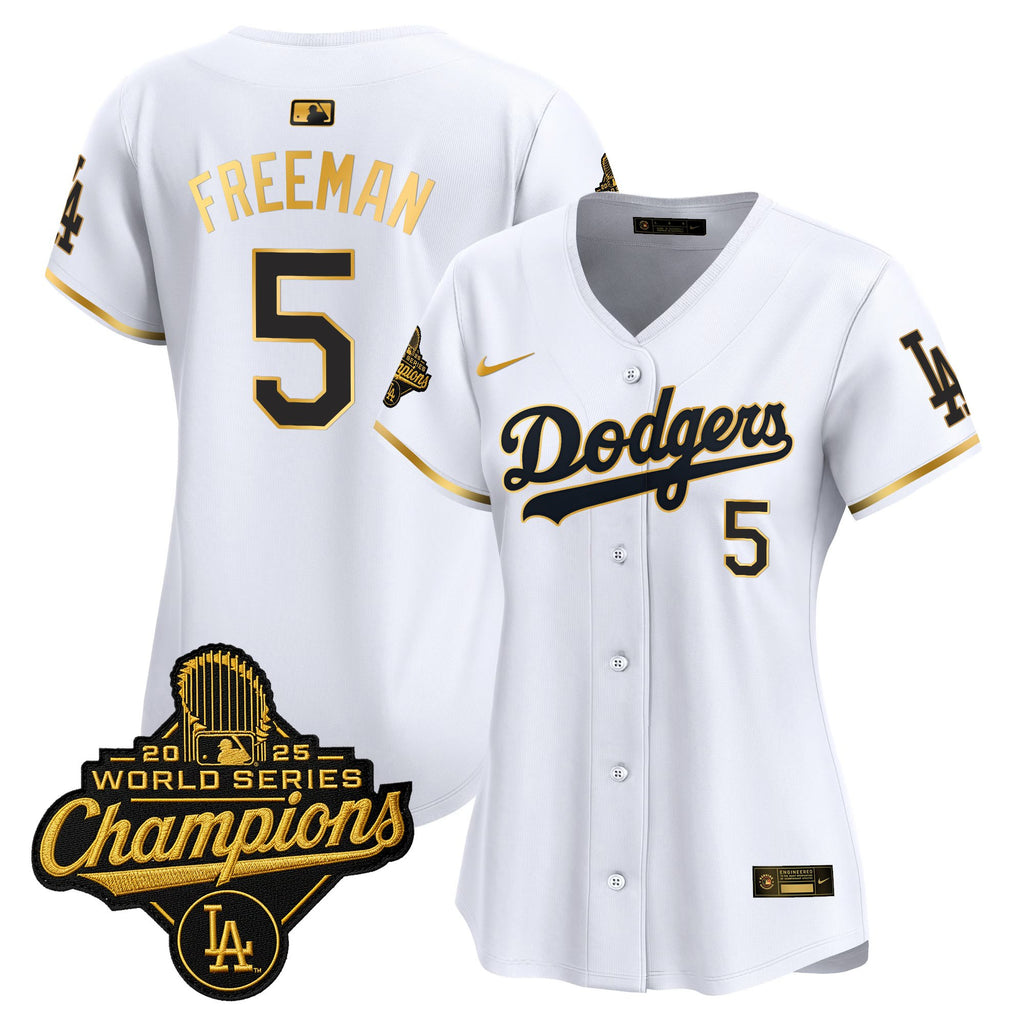 Women's Dodgers 2025 World Series Champions Patch Gold Trim Vapor Premier Limited Jersey - All Stitched