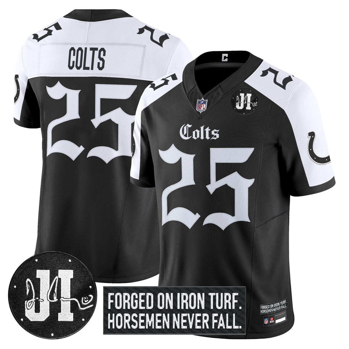 Men's Indianapolis Colts 2025 'Gothic Iron Hoof Edition' Vapor Limited Jersey - Jim Irsay Patch - All Stitched