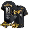 Yoshinobu Yamamoto Dodgers World Series Champions MVP Patch Black Jersey - All Stitched