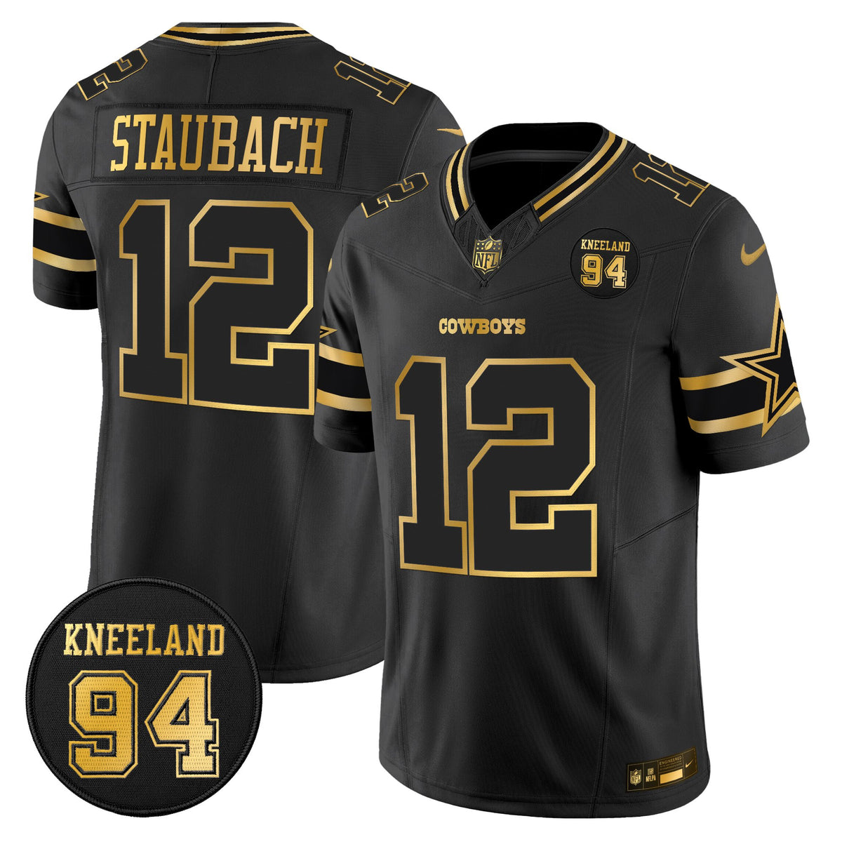 Men's Dallas Cowboys #94 Marshawn Kneeland Memorial Patch Gold Vapor Limited Jersey - All Stitched