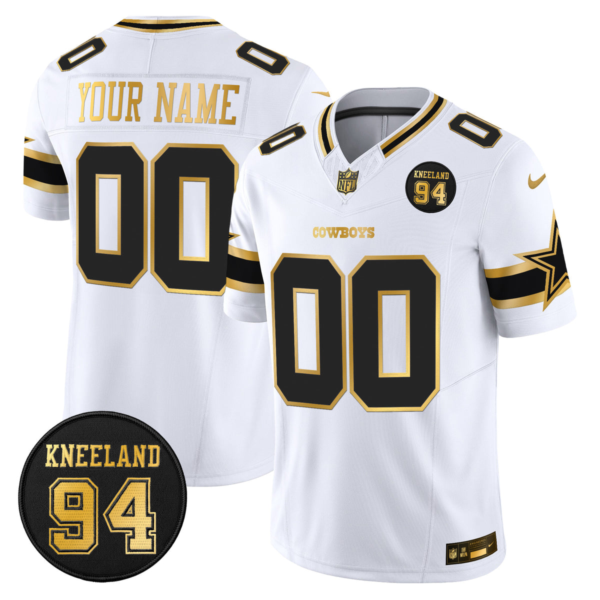 Dallas Cowboys #94 Marshawn Kneeland Memorial Patch Gold Vapor Limited Custom Jersey - All Stitched
