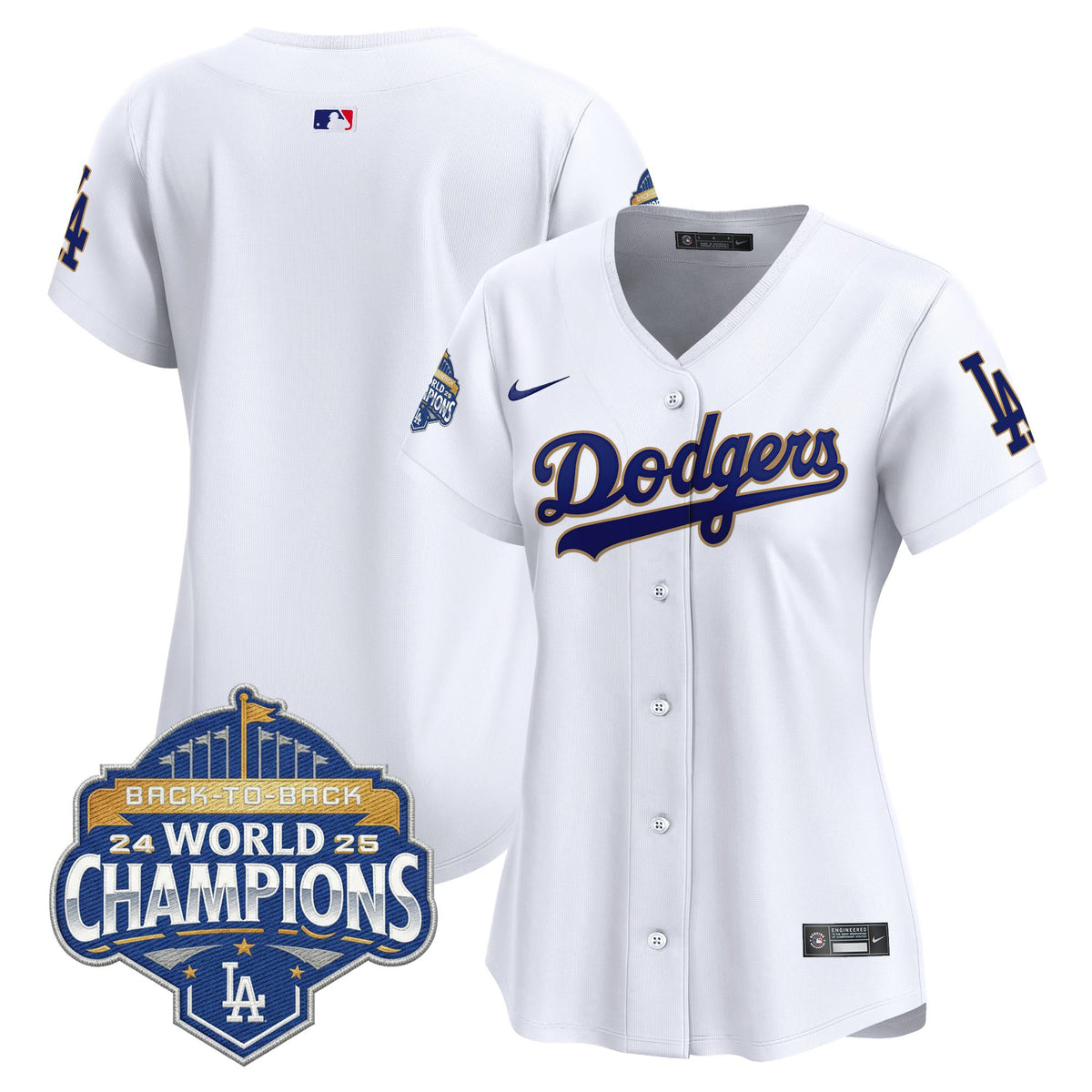 Women's Dodgers 2025 Back-To-Back Champions Gold Trim Vapor Premier Limited Jersey - All Stitched
