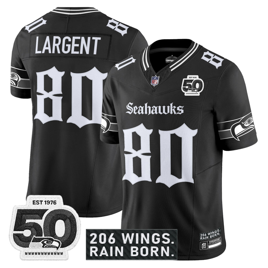 Men's Seattle Seahawks 'Gothic Rain City Shadows Edition' Vapor Jersey - 50th Anniversary Patch - All Stitched