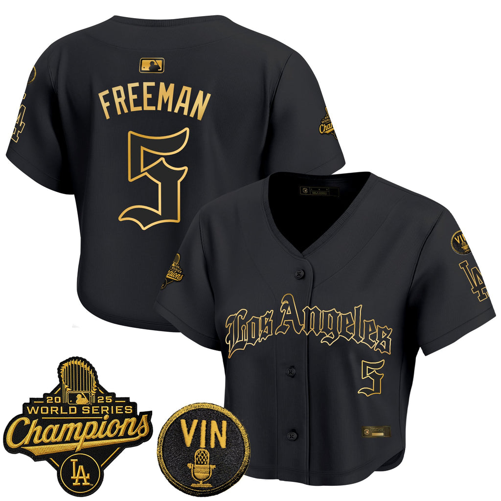 Women's Dodgers 2025 World Series Champions Crop Top Baseball Jersey - LA Gothic Edition - All Stitched