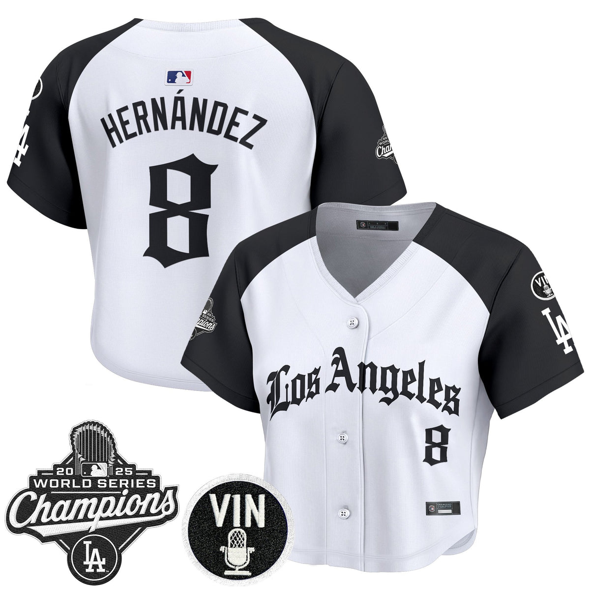 Women's Dodgers 2025 World Series Champions Crop Top Baseball Jersey - LA Gothic Edition - All Stitched