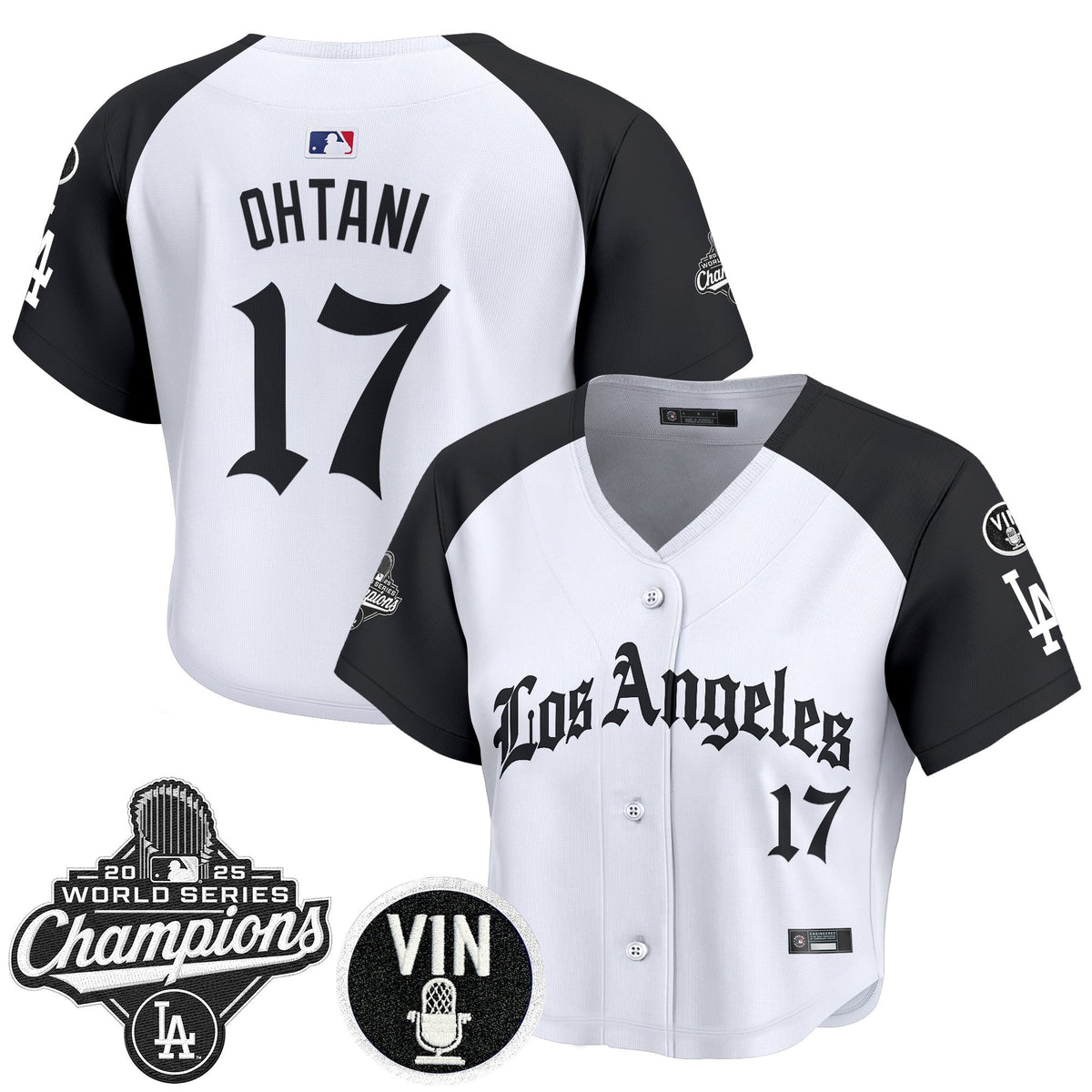 Women's Dodgers 2025 World Series Champions Crop Top Baseball Jersey - LA Gothic Edition - All Stitched