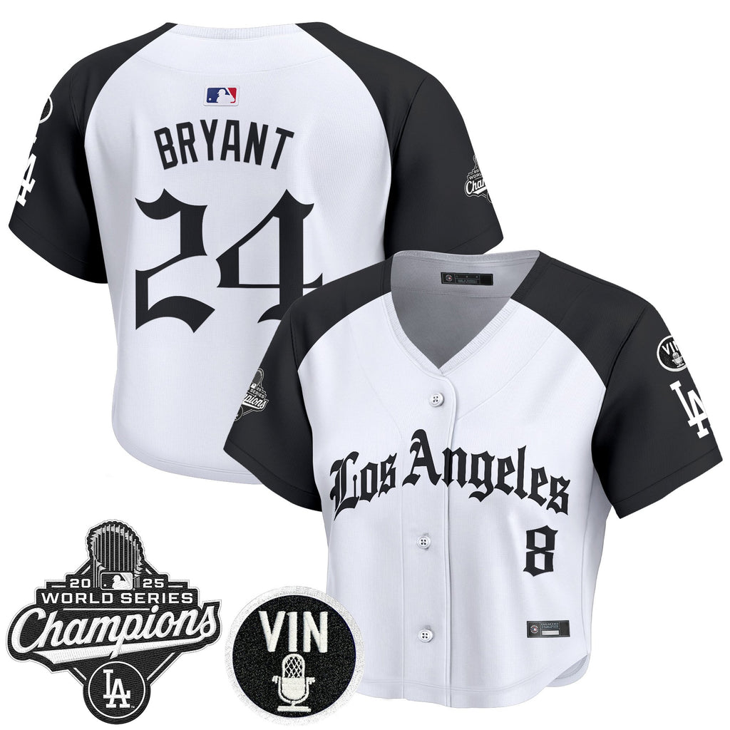 Women's Dodgers 2025 World Series Champions Crop Top Baseball Jersey - LA Gothic Edition - All Stitched