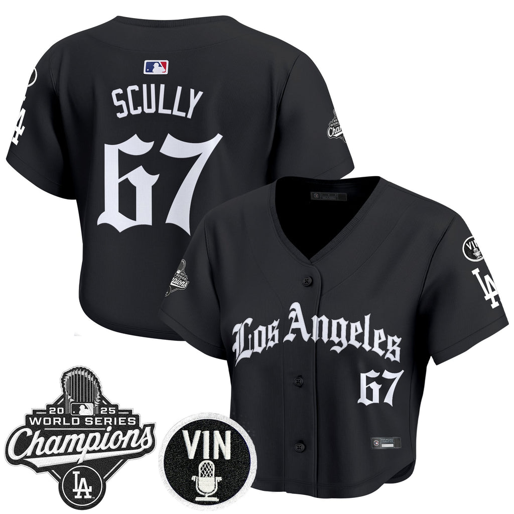 Women's Dodgers 2025 World Series Champions Crop Top Baseball Jersey - LA Gothic Edition - All Stitched