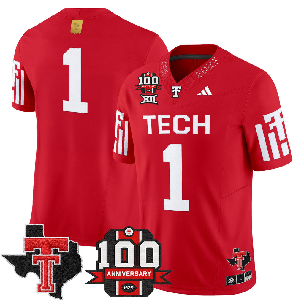 Men's Texas Tech Red Raiders 2025 Vapor Limited Jersey - 100th Anniversary & Texas Patch - All Stitched