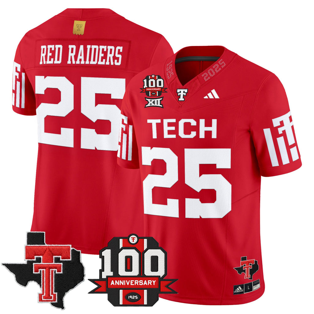 Men's Texas Tech Red Raiders 2025 Vapor Limited Jersey - 100th Anniversary & Texas Patch - All Stitched