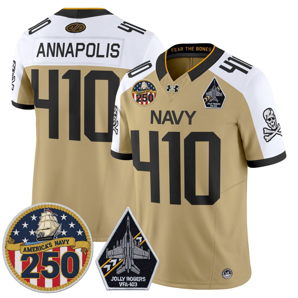 Men's Navy Midshipmen 'Jolly Rogers Edition' Vapor Limited Jersey - 250th Anniversary Patch - All Stitched