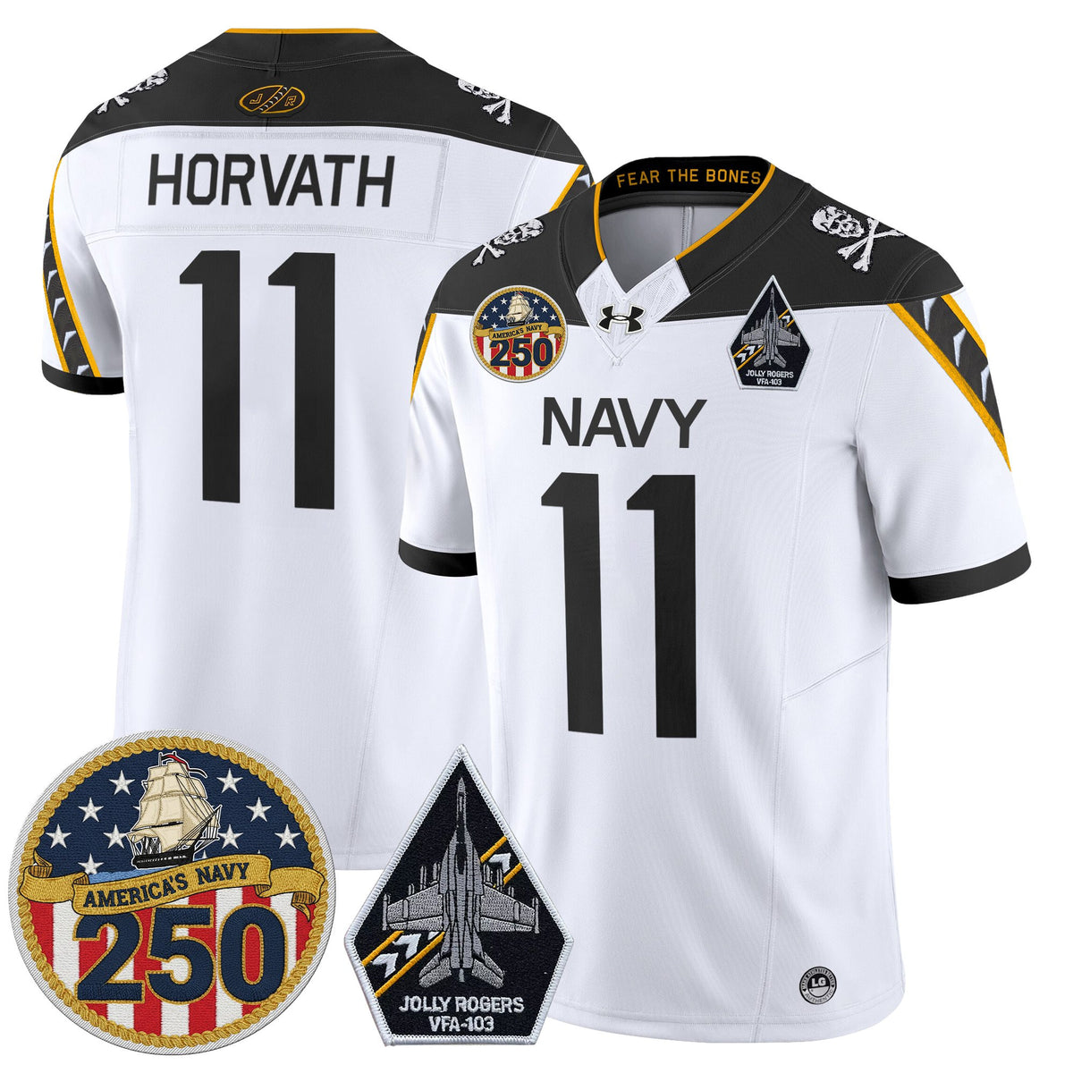 Men's Navy Midshipmen 'Jolly Rogers Edition' Vapor Limited Jersey - 250th Anniversary Patch - All Stitched