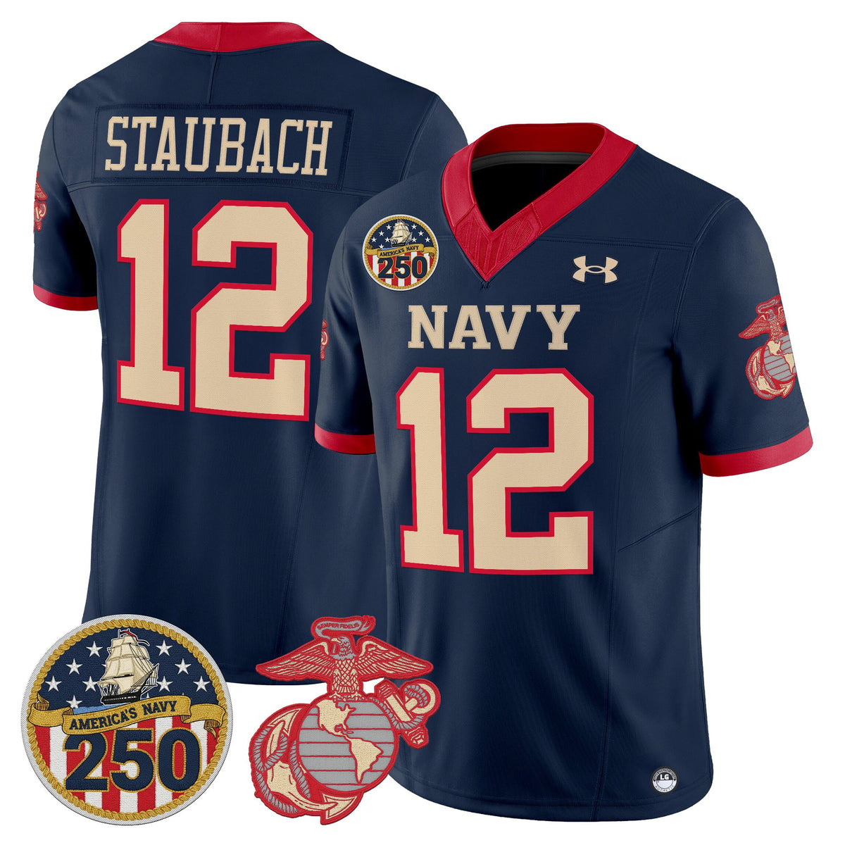 Men's Navy Midshipmen Vapor USMC Premier Jersey - 250th Anniversary Patch - All Stitched