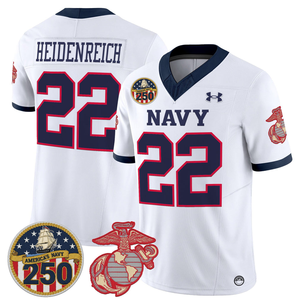 Men's Navy Midshipmen Vapor USMC Premier Jersey - 250th Anniversary Patch - All Stitched