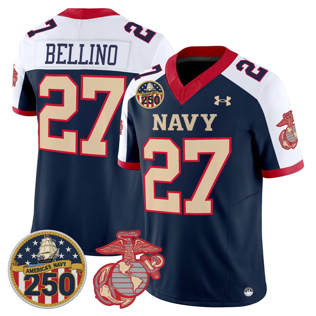 Men's Navy Midshipmen Vapor USMC Premier Jersey - 250th Anniversary Patch - All Stitched