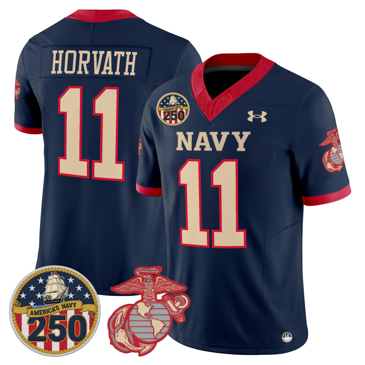 Men's Navy Midshipmen Vapor USMC Premier Jersey - 250th Anniversary Patch - All Stitched