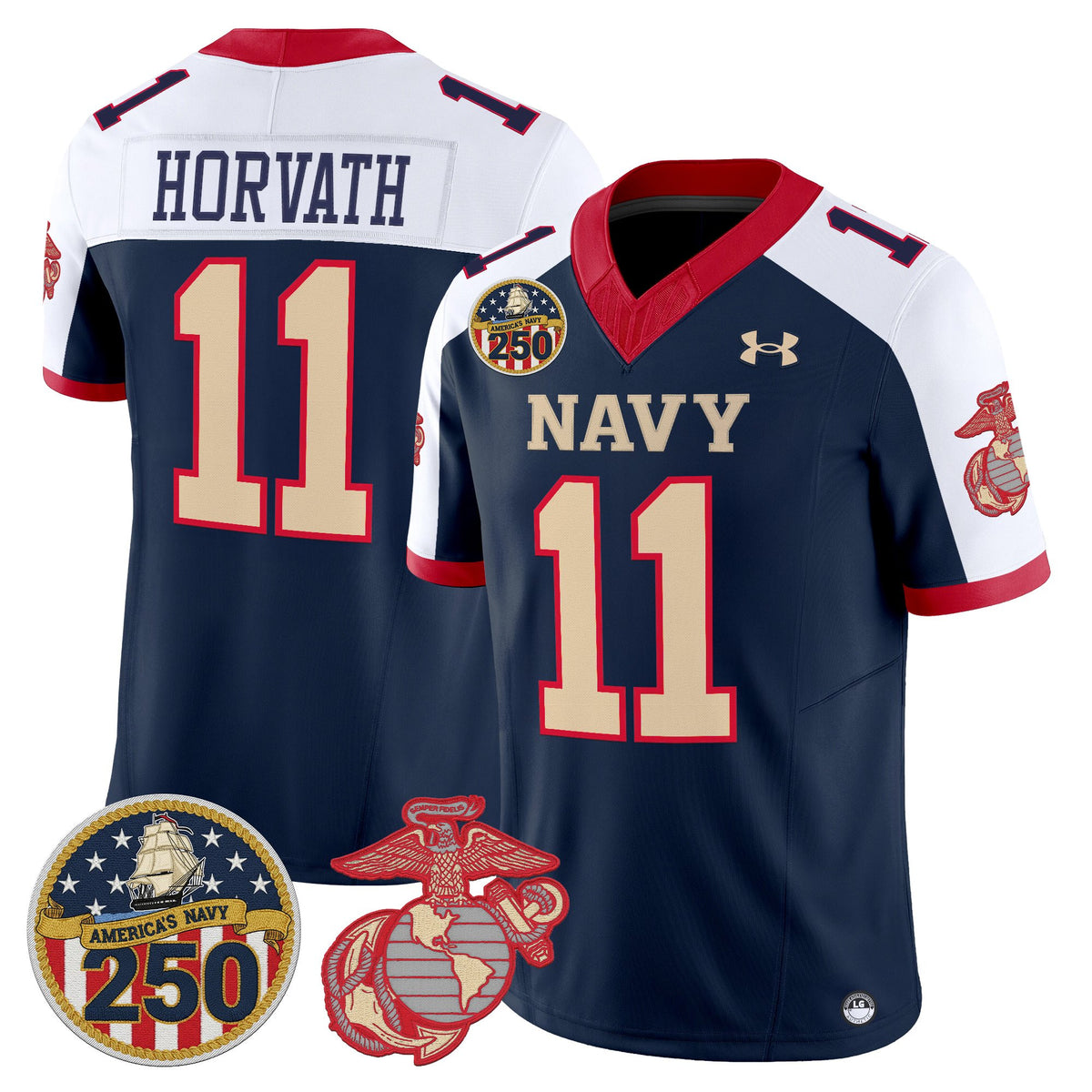 Men's Navy Midshipmen Vapor USMC Premier Jersey - 250th Anniversary Patch - All Stitched