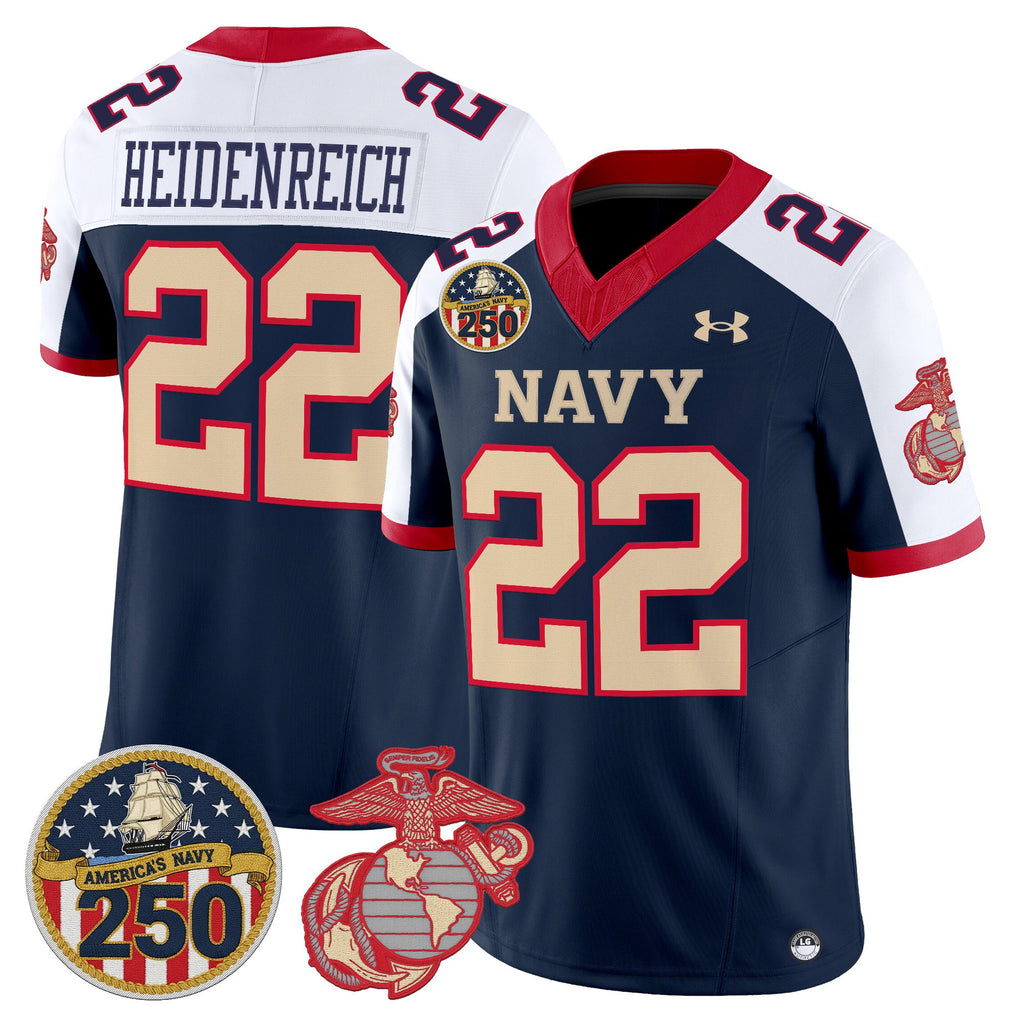 Men's Navy Midshipmen Vapor USMC Premier Jersey - 250th Anniversary Patch - All Stitched