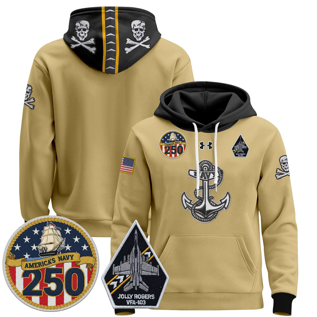 Men's Navy Midshipmen 'Jolly Rogers Edition' Pullover Hoodie - 250th Anniversary Patch - Stitched
