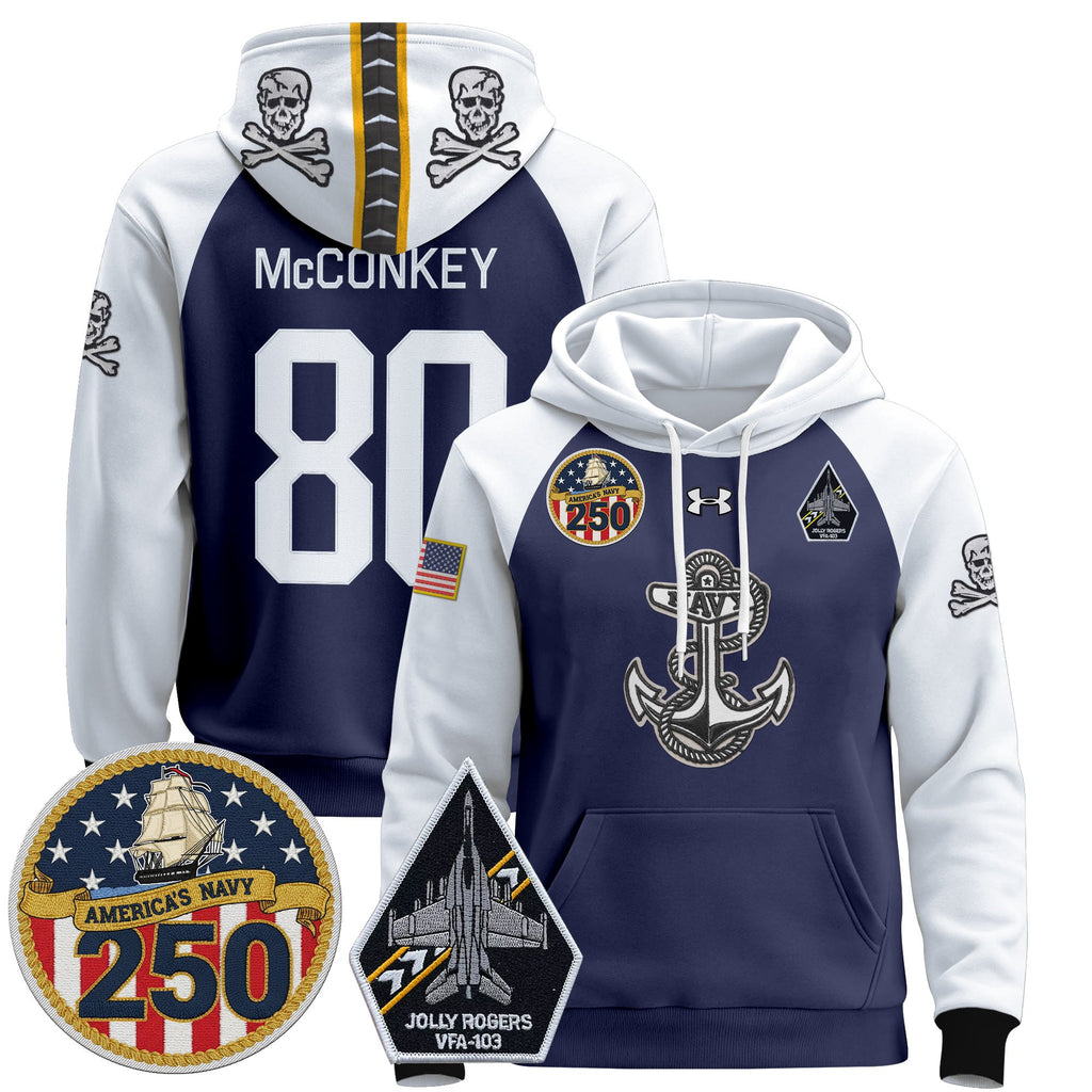 Men's Navy Midshipmen 'Jolly Rogers Edition' Pullover Hoodie - 250th Anniversary Patch - Stitched