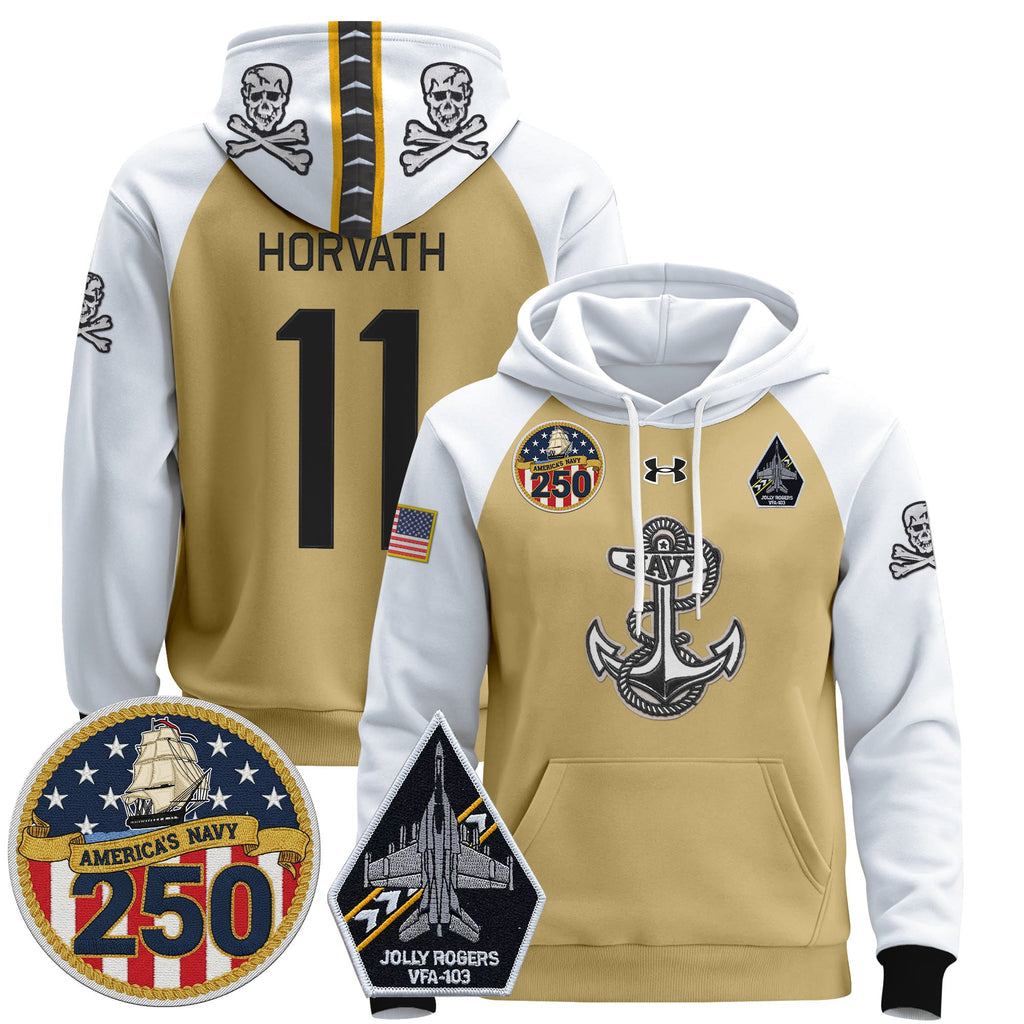 Men's Navy Midshipmen 'Jolly Rogers Edition' Pullover Hoodie - 250th Anniversary Patch - Stitched