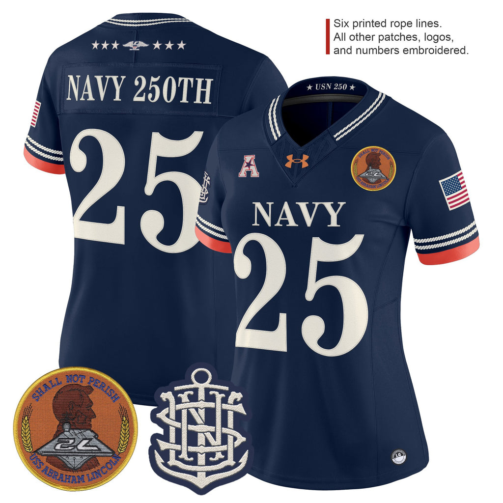 Women's Navy Midshipmen 250th Anniversary Vapor Limited Jersey - Stitched