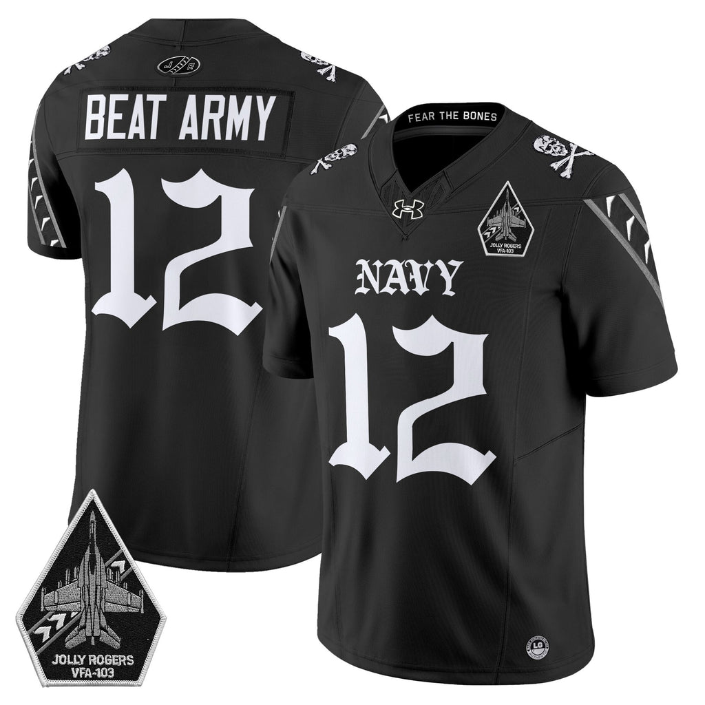 Men's Navy Midshipmen 'Jolly Rogers: Gothic Squadron Edition' Vapor Limited Jersey - All Stitched