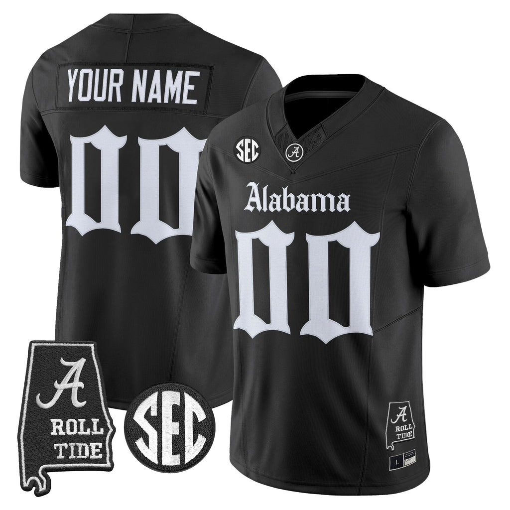 Alabama Crimson Tide 'Gothic Edition' Vapor Limited Custom Jersey - Alabama Map - All Stitched