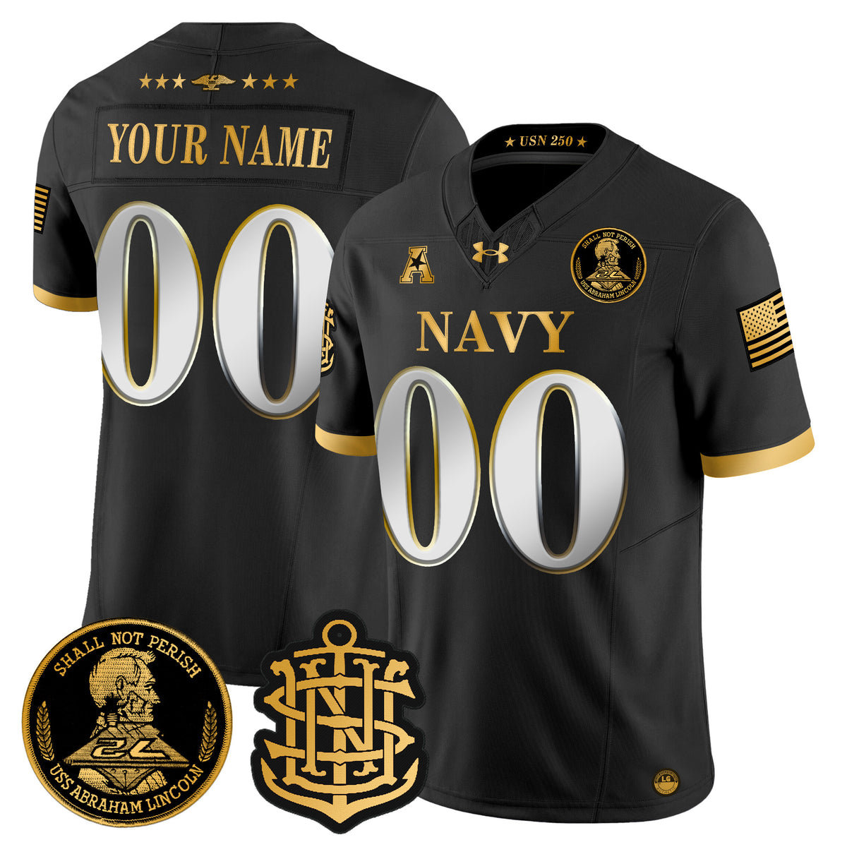 Navy Midshipmen 250th Anniversary Gold Vapor Limited Custom Jersey - All Stitched
