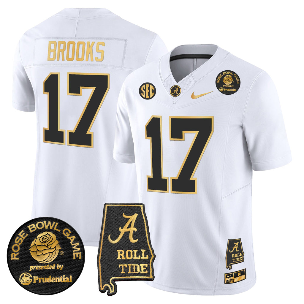 Men's Alabama Crimson Tide 2025 Rose Bowl Gold Vapor Limited Jersey - Alabama Map - All Stitched