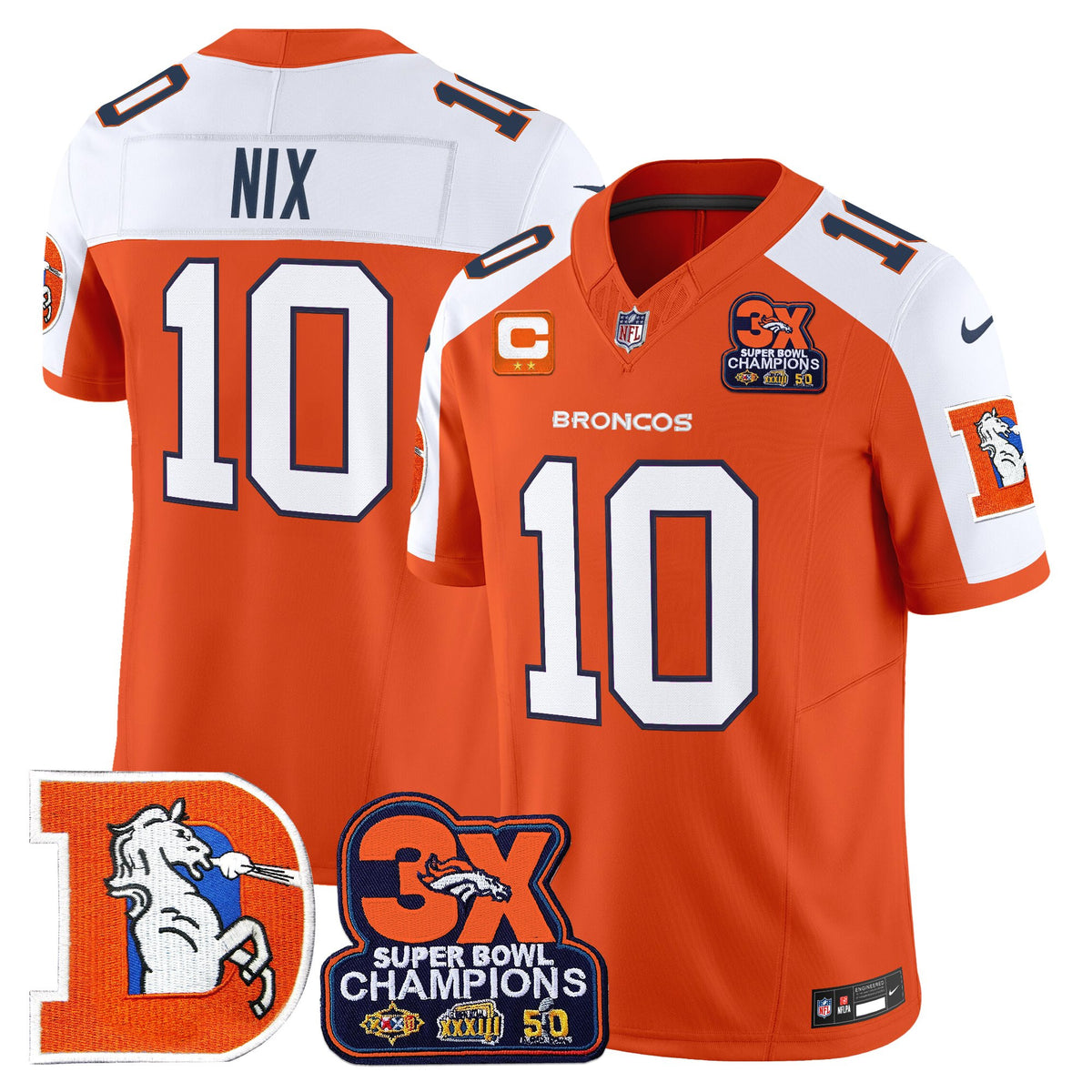 Men's Denver Broncos Throwback Vapor Limited Jersey - 3-Time Champions Patch - All Stitched