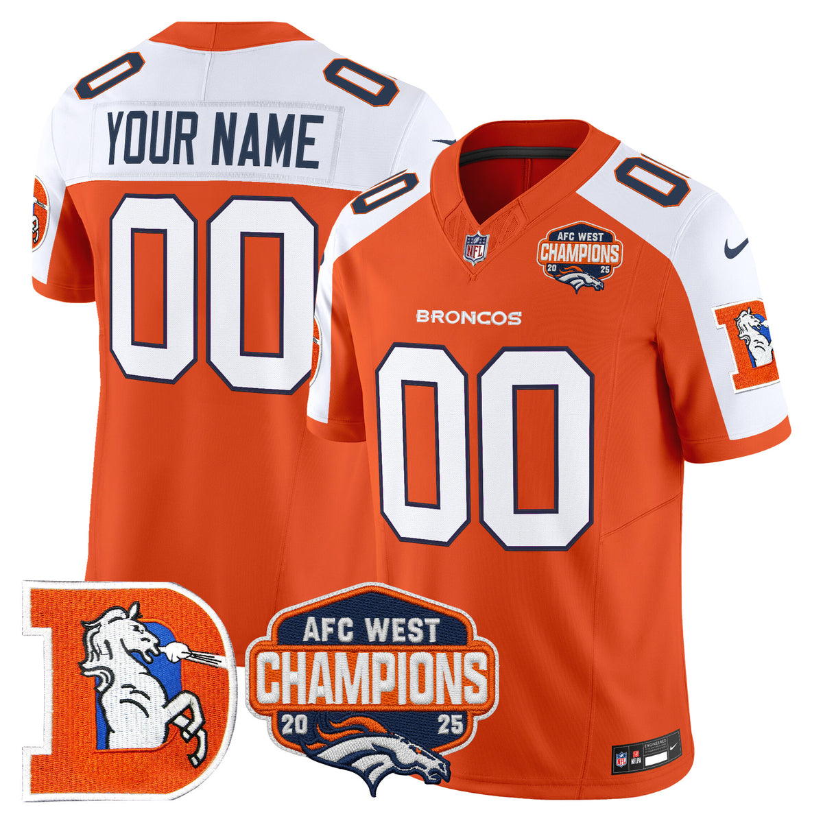 Denver Broncos Throwback Vapor Limited Custom Jersey - 2025 AFC West Division Champions Patch - All Stitched