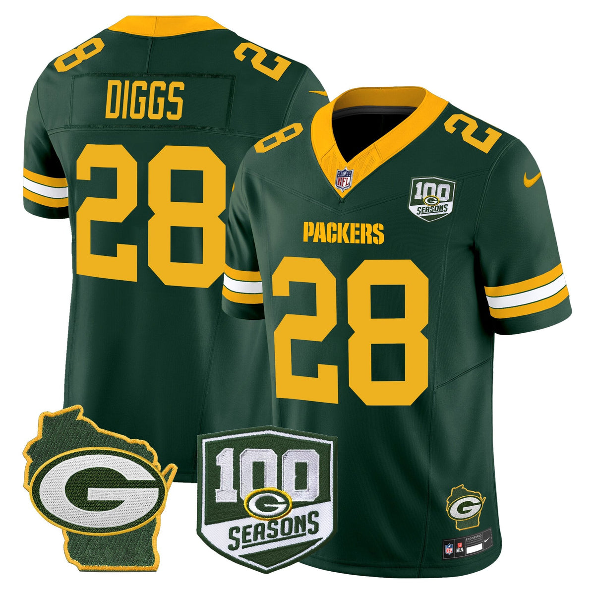 Men's Green Bay Packers 100th Season & Home Patch Vapor Limited Jersey - All Stitched