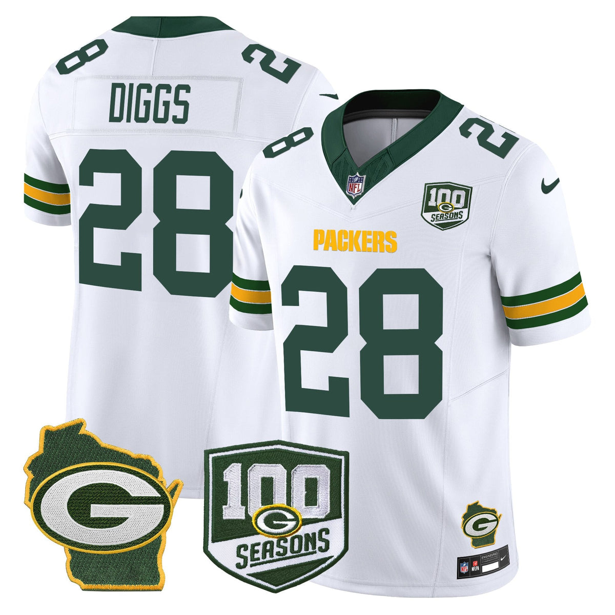 Men's Green Bay Packers 100th Season & Home Patch Vapor Limited Jersey - All Stitched
