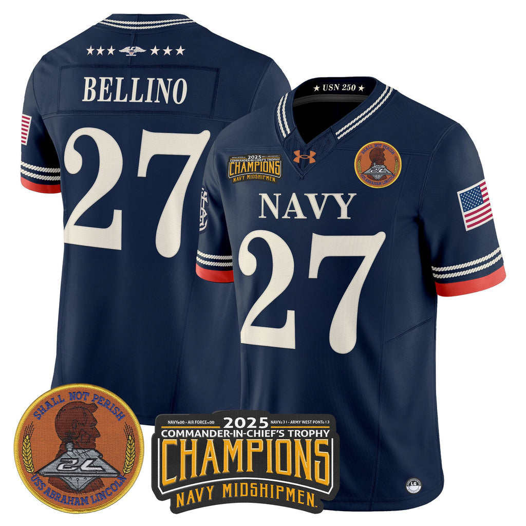 Men's Navy Midshipmen 250th Anniversary Vapor Limited Jersey - 2025 Commander-In-Chief's Trophy Champions Patch - Stitched